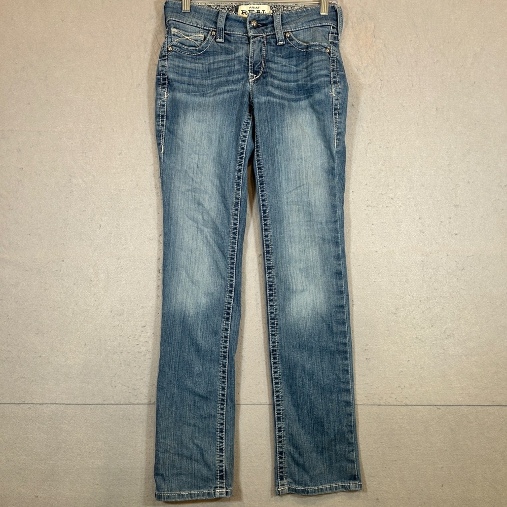 Ariat REAL Denim Jeans Womens 25R Straight Leg Mid Rise Cowgirl Western - Picture 2 of 7